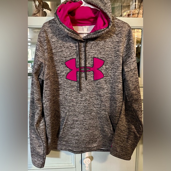 Under Armour Heathered Gray Hoodie with Pink Emblem - Picture 1 of 5